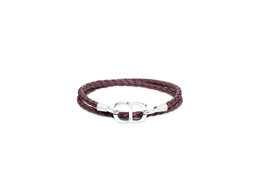 Dior CD Icon Braided Leather Double Bracelet Lambskin and Brass "Burgundy/Silver"