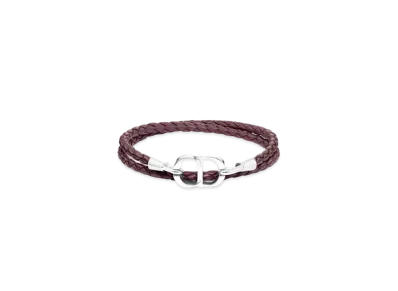 Dior CD Icon Braided Leather Double Bracelet Lambskin and Brass "Burgundy/Silver"