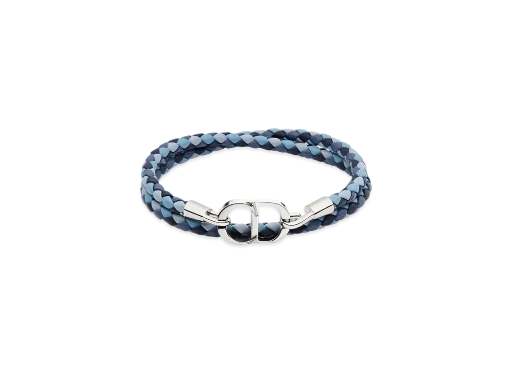 Dior CD Icon Braided Leather Double Bracelet Calfskin and Brass "Blue/Silver"