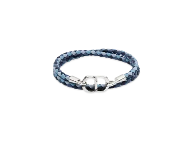 Dior CD Icon Braided Leather Double Bracelet Calfskin and Brass "Blue/Silver"