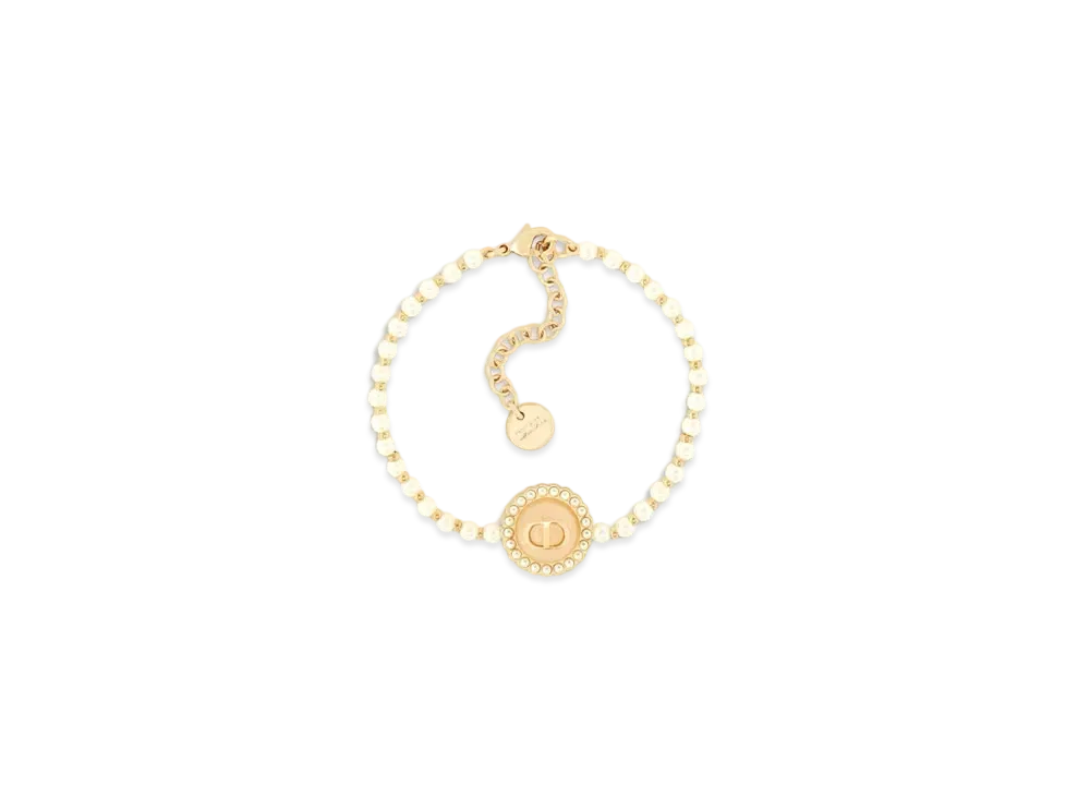 Dior Petit CD Baroque Bracelet Metal with Resin Pearls and Glass "Gold/White/Pastel Mustard"