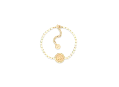 Dior Petit CD Baroque Bracelet Metal with Resin Pearls and Glass "Gold/White/Pastel Mustard"