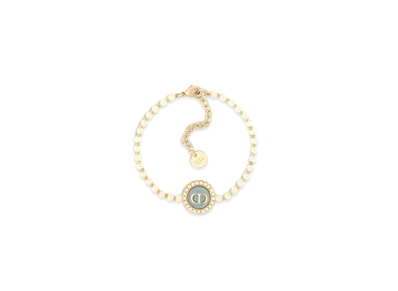 Dior Petit CD Baroque Bracelet Metal with Resin Pearls and Glass "Gold/White/Sky Blue"
