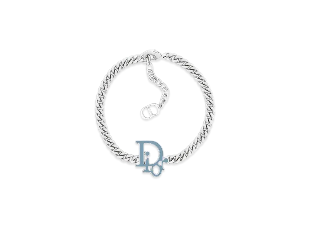 Dior Oblique Chain Link Bracelet Brass and Resin "Silver/Blue"