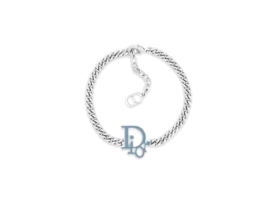 Dior Oblique Chain Link Bracelet Brass and Resin "Silver/Blue"