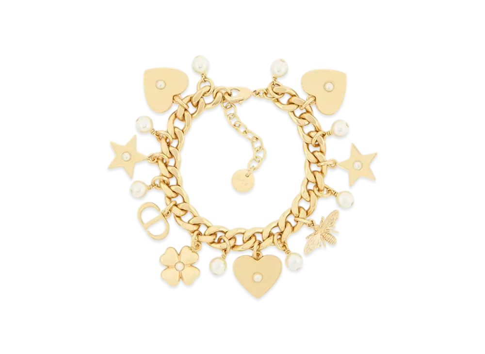 Dior Lucky Dior Bracelet Metal and Resin Pearls "Gold/White"