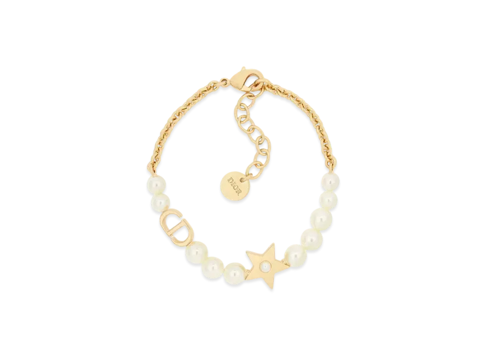 Dior Lucky Dior Bracelet Gold-Finish Metal and White Resin Pearls "Gold/White"