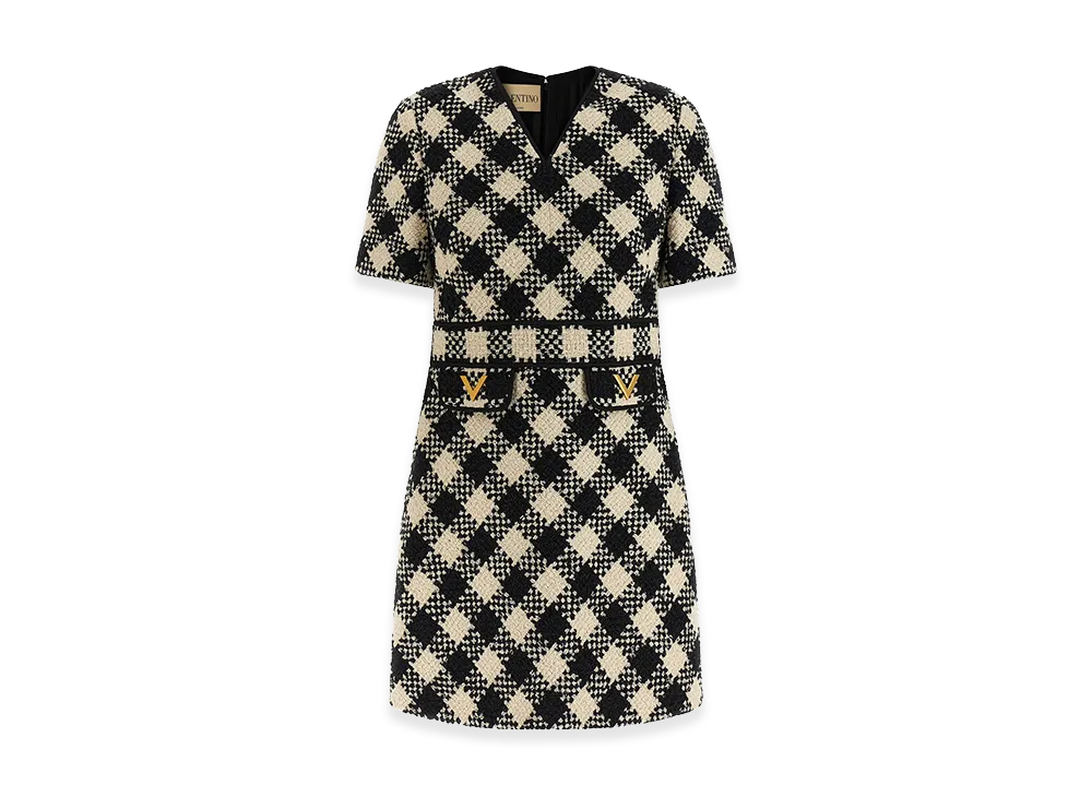 Valentino Garavani Women's Damier Tweed Dress "White/Black"
