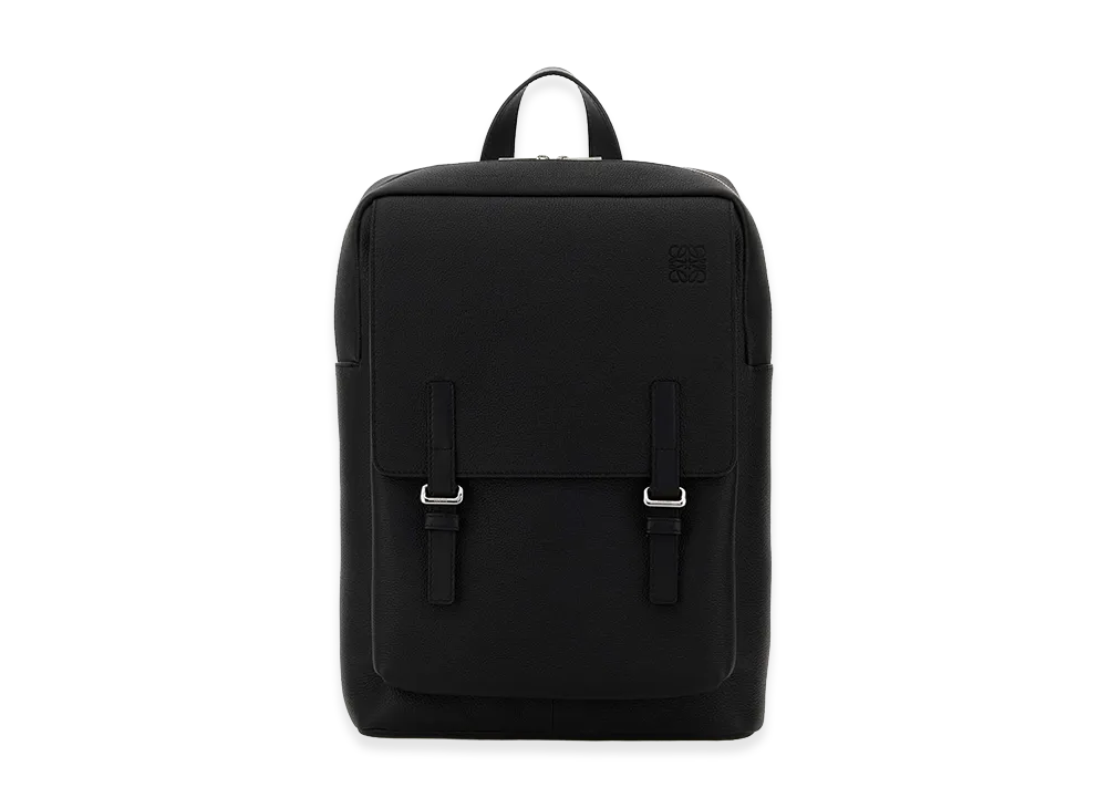 LOEWE Black Leather Military Backpack "Black"
