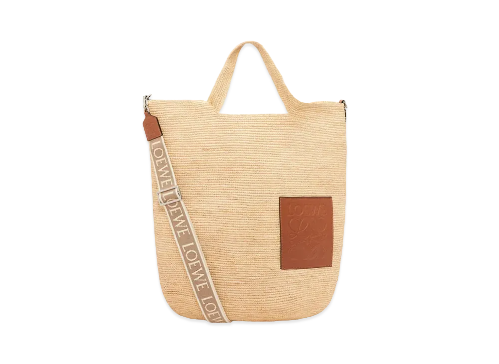 LOEWE Large Slit Bag In Raffia and Calfskin "Natural/Tan"