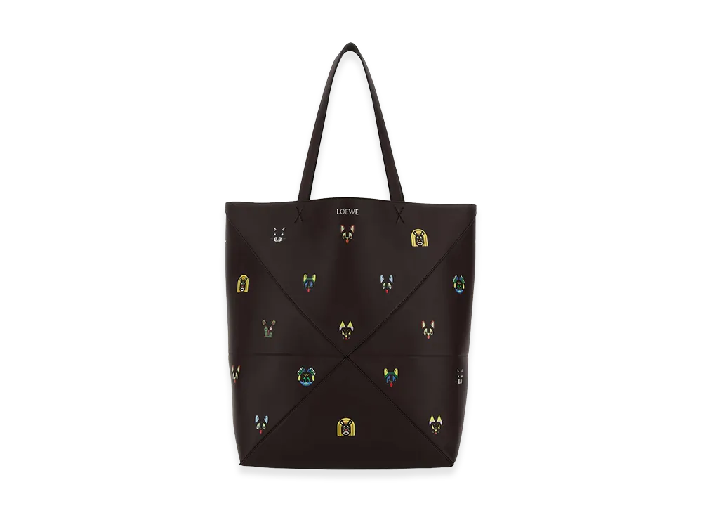 LOEWE Chocolate Leather Puzzle Fold Large Shopping Bag "Brown"