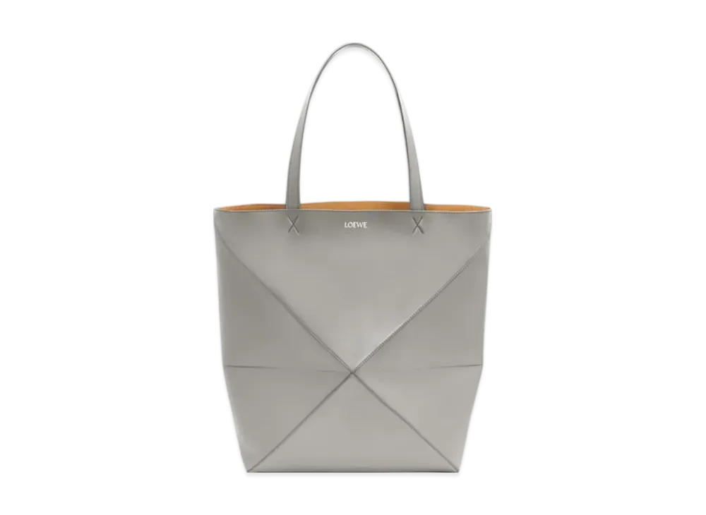 LOEWE XL Puzzle Fold Tote in Shiny Calfskin "Pearl Grey"