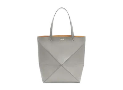 LOEWE XL Puzzle Fold Tote in Shiny Calfskin "Pearl Grey"