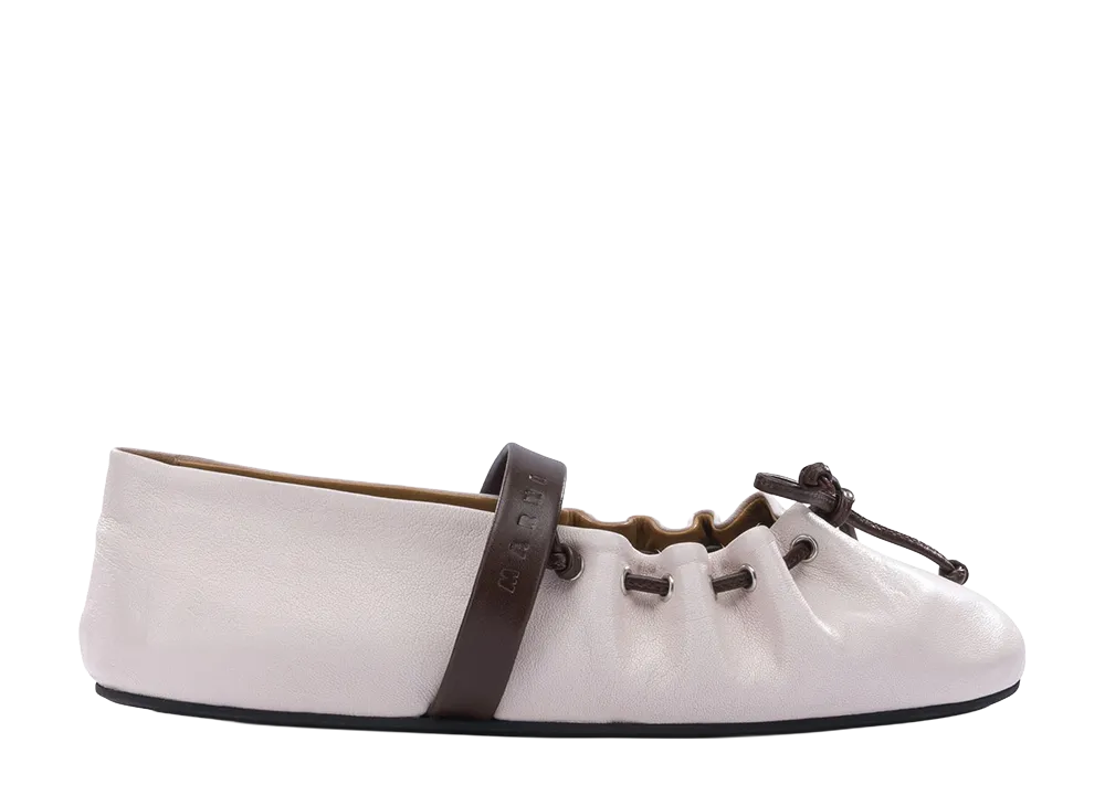 MARNI Women's Leather Mary Jane Soft Ballerina "Pink/Brown"