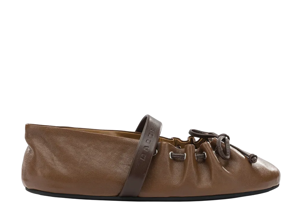 MARNI Women's Leather Mary Jane Soft Ballerina "Light/Dark Brown"