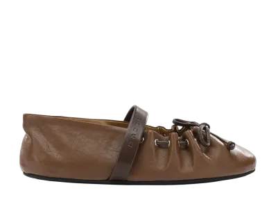 MARNI Women's Leather Mary Jane Soft Ballerina "Light/Dark Brown"