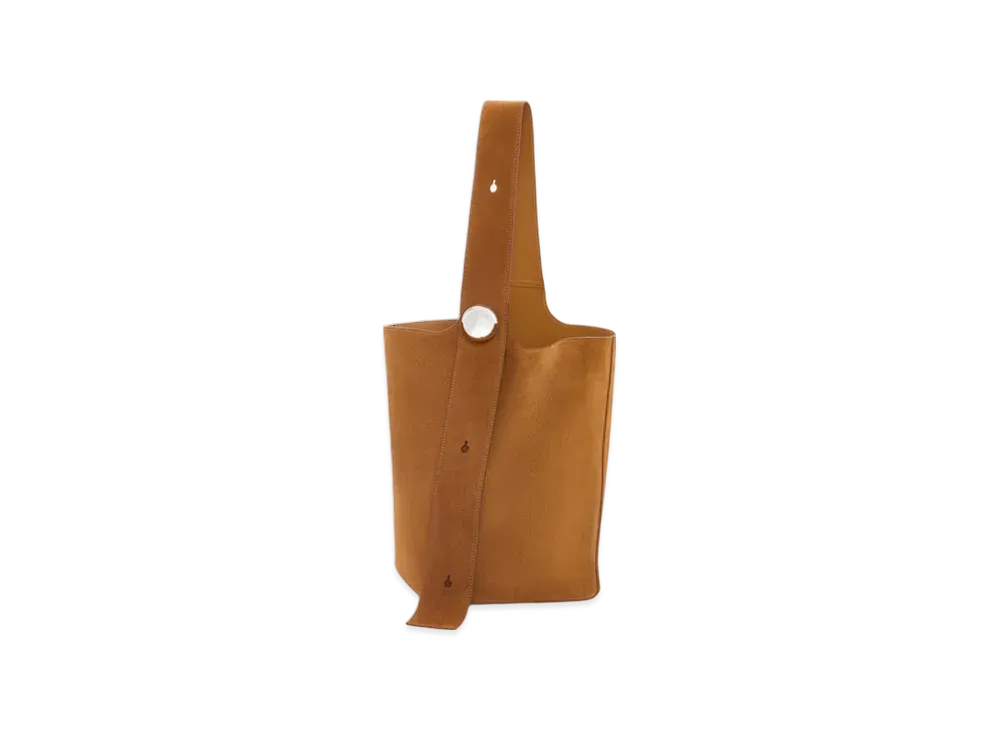 LOEWE Large Pebble Bucket Bag in Suede Calfskin "Tobacco"