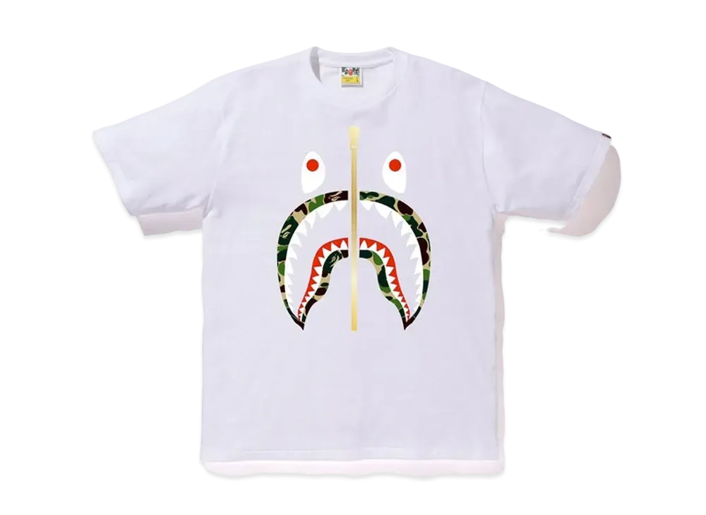 アベイシングエイプ ABC ゴールド ジップ シャーク Tシャツ "ホワイト/グリーン"