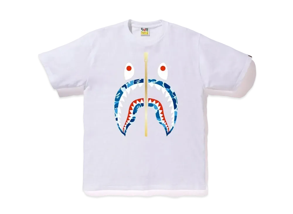 A BATHING APE ABC Gold Zip Shark Tee "White/Blue"