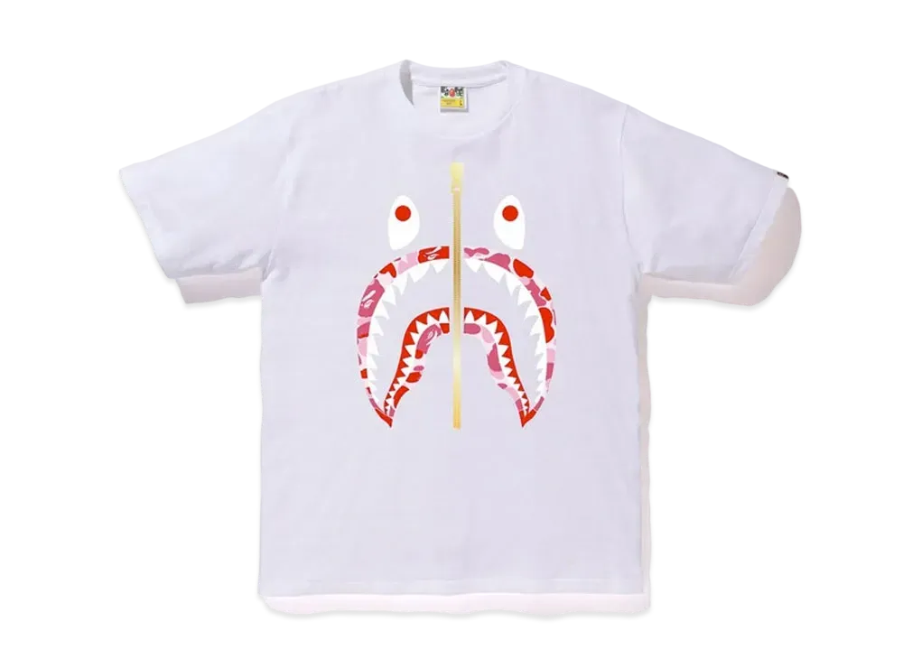 A BATHING APE ABC Gold Zip Shark Tee "White/Pink"
