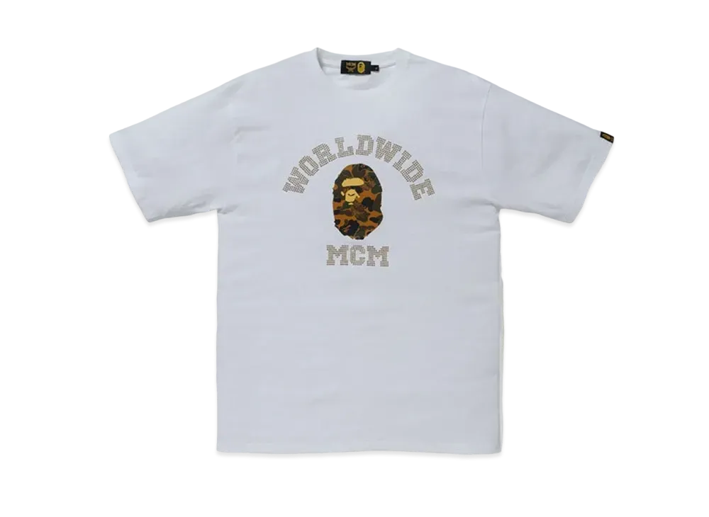 A BATHING APE / MCM Rhinestone College Tee "White"