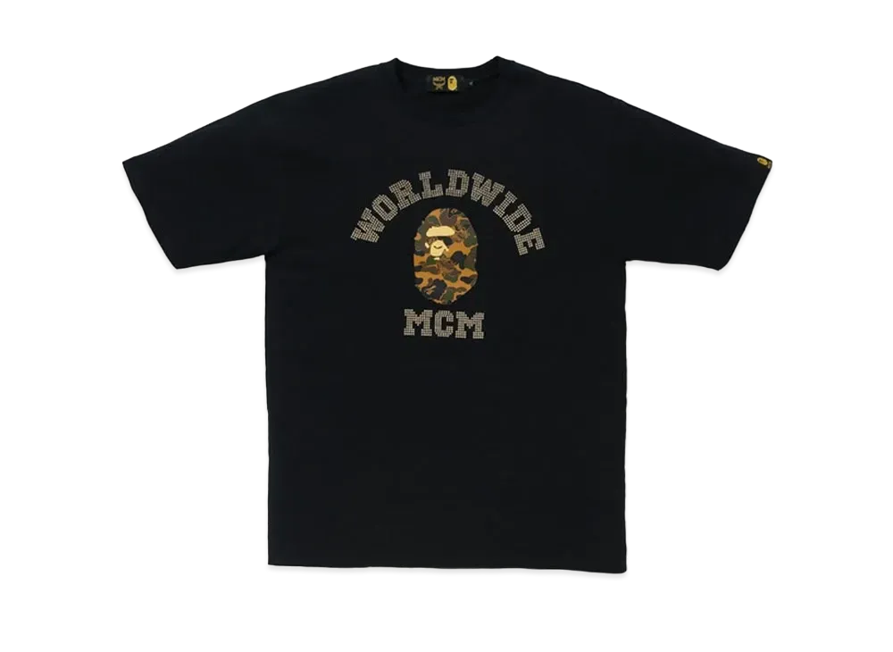 A BATHING APE / MCM Rhinestone College Tee "Black"
