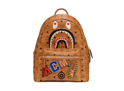 A BATHING APE / MCM Shark Stark Backpack Visetos Cognac "Brown"