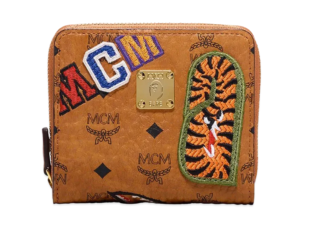 A BATHING APE / MCM Shark Zip Wallet Visetos Mini Cognac "Brown"