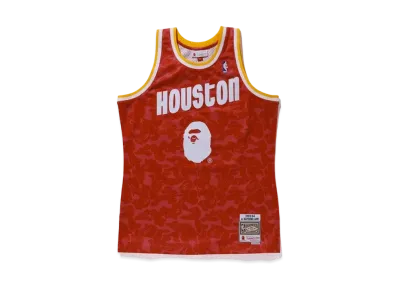 A BATHING APE Mitchell & Ness Rockets Camo Basketball Swingman Jersey "Red"