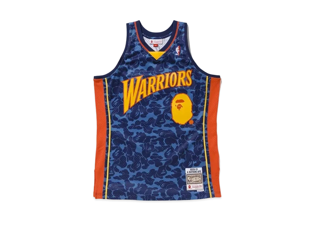 A BATHING APE Mitchell & Ness Warriors ABC Basketball Swingman Jersey "Blue"