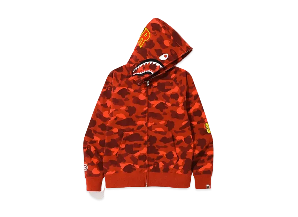 A BATHING APE 1st Camo PONR Shark Full Zip Hoodie "Red"