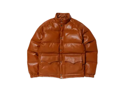 A BATHING APE LEATHER CLASSIC DOWN JACKET 20TH "Brown"