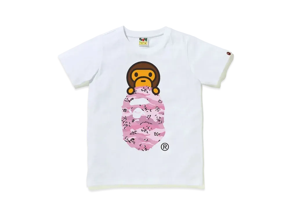 A BATHING APE DESERT CAMO MILO ON APE HEAD TEE "White/Pink"