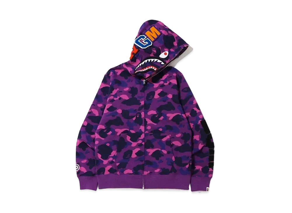 A BATHING APE Color Camo Detachable Shark Full Zip Hoodie "Purple"