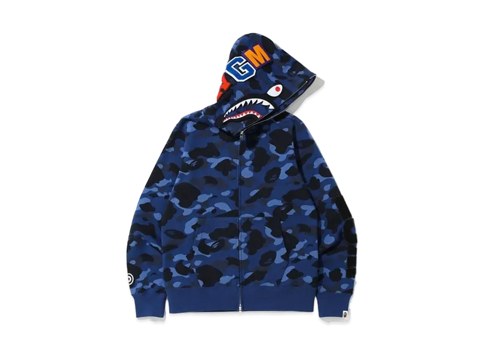 A BATHING APE Color Camo Detachable Shark Full Zip Hoodie "Blue"