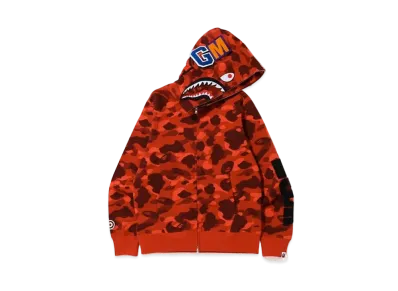 A BATHING APE Color Camo Detachable Shark Full Zip Hoodie "Red"