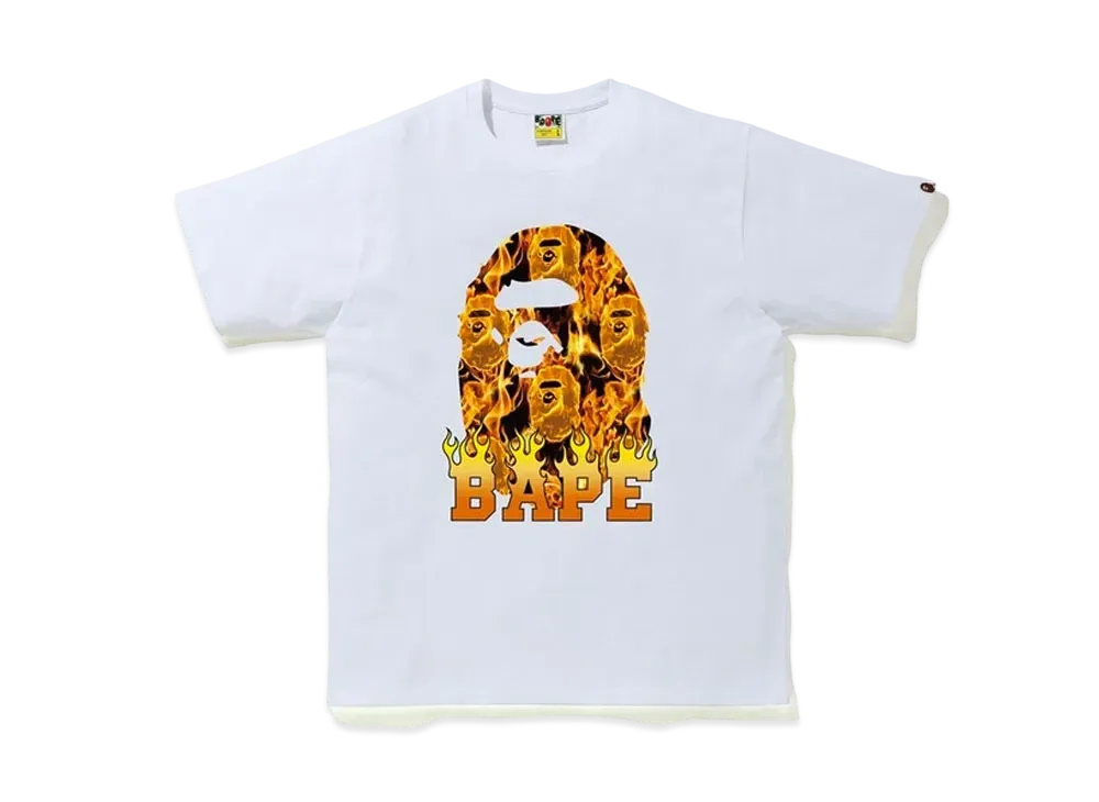 A BATHING APE Ape Head Flame T-Shirt "White/Orange"