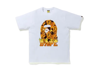 A BATHING APE Ape Head Flame T-Shirt "White/Orange"