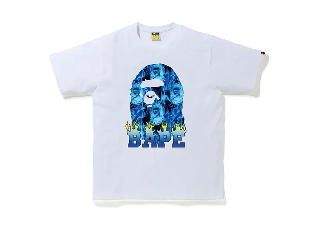 A BATHING APE Ape Head Flame T-Shirt "White/Blue"