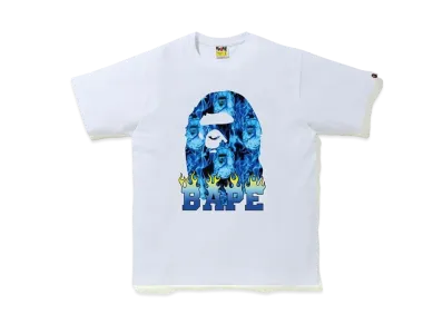 A BATHING APE Ape Head Flame T-Shirt "White/Blue"