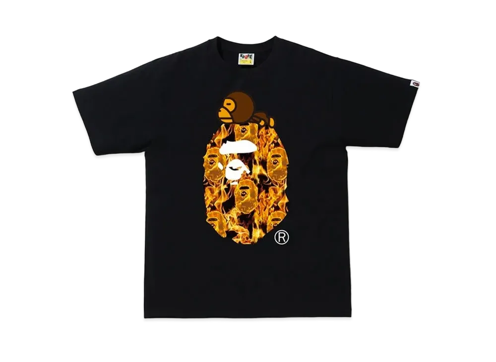 A BATHING APE Flame Milo On Big Ape T-Shirt "Black/Orange"