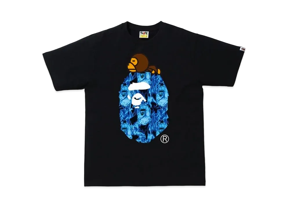 A BATHING APE Flame Milo On Big Ape T-Shirt "Black/Blue"