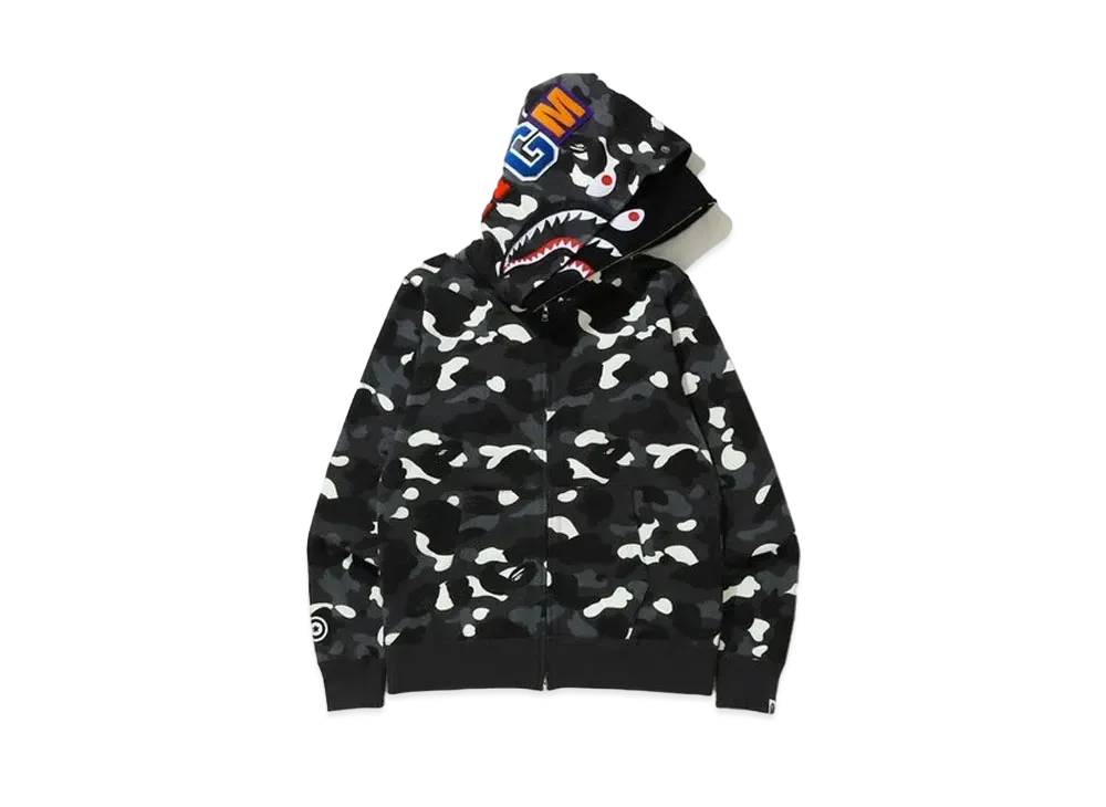 A BATHING APE City Camo Shark Wide Full Zip Double Hoodie "Black"