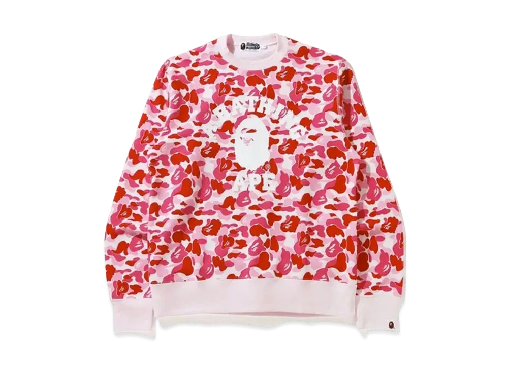 A BATHING APE ABC Camo College Wide Crewneck "Pink"