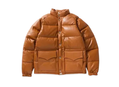 A BATHING APE Leather Classic Down Jacket "Brown"