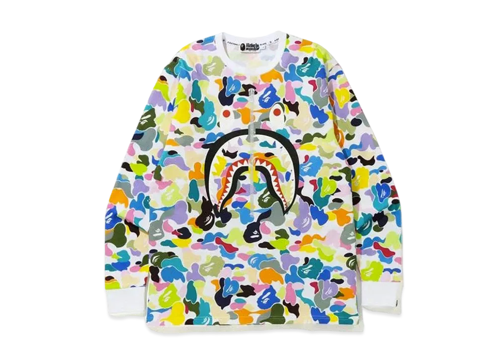 A BATHING APE Multi Camo Shark L/S Tee "White"
