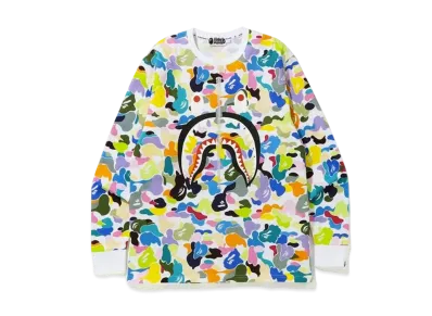 A BATHING APE Multi Camo Shark L/S Tee "White"