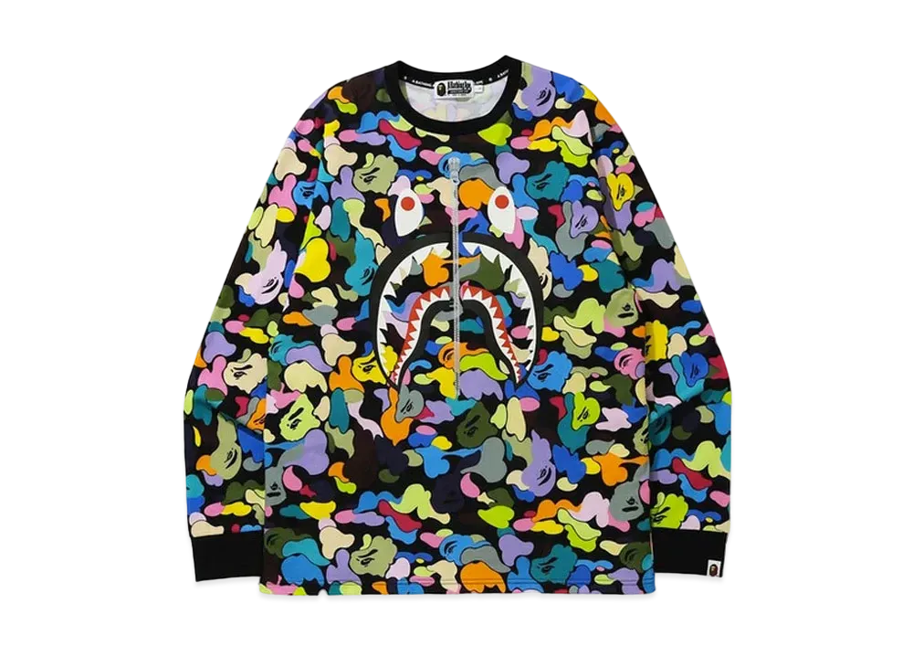 A BATHING APE Multi Camo Shark L/S Tee "Black"