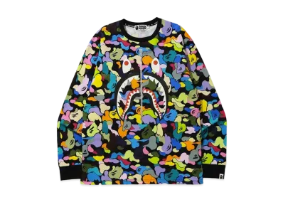 A BATHING APE Multi Camo Shark L/S Tee "Black"