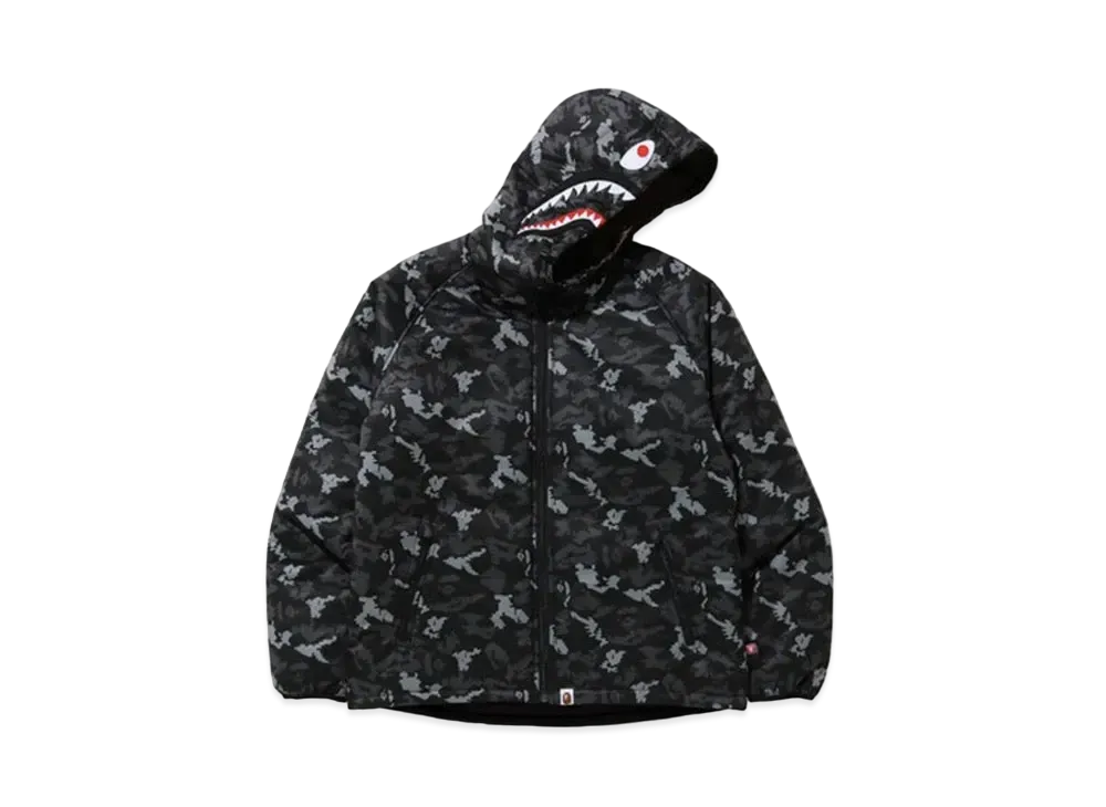 A BATHING APE Digital Camo Shark Padded Hoodie Jacket "Black"